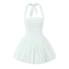 Sexy Backless Pleated Hem Halter Ball Gown Dresses
