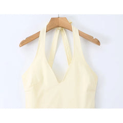 Sexy Backless Halter Yellow Midi Long Dresses