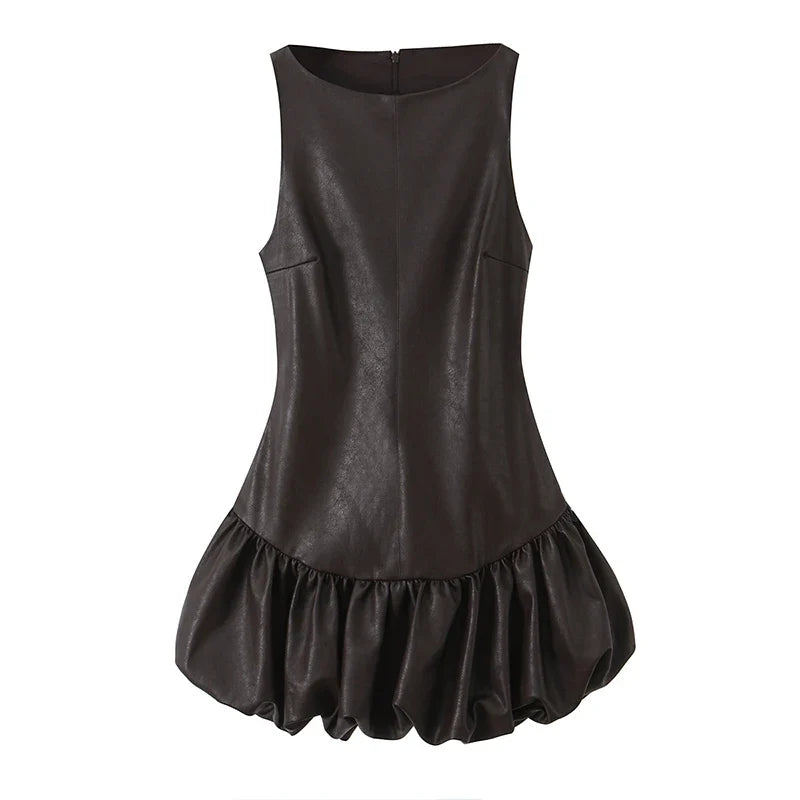 O Neck Sleeveless Faux Leather Short Jumpsuit