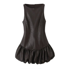 O Neck Sleeveless Faux Leather Short Jumpsuit