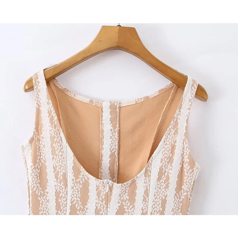Elegant Girls O Neck Sleeveless Sexy Backless Lace Dresses Summer Chic Lady Cocktail Party Vestidos