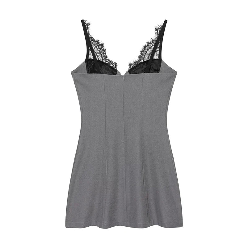 Lace Patchwork Sling Gray Sexy Dresses