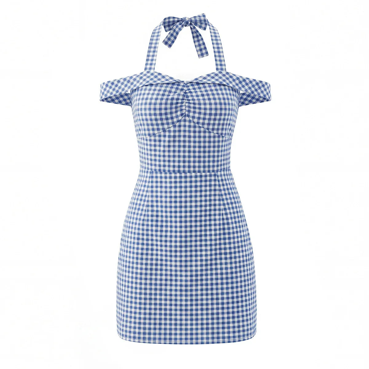 French Retro Slim Fit Halter Plaid Dresses