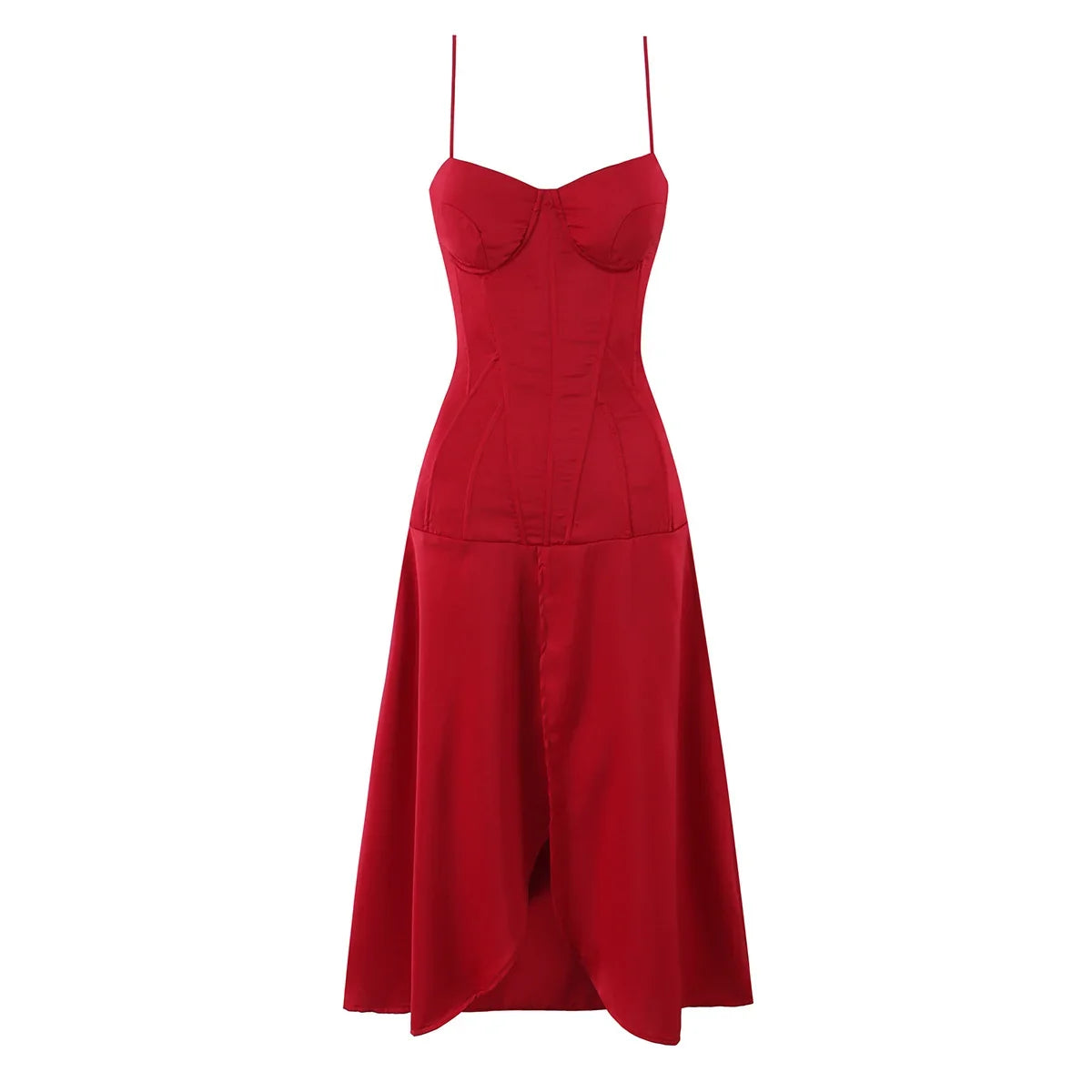 Wine Red Corset Spaghetti Strap Midi Sexy Dresses