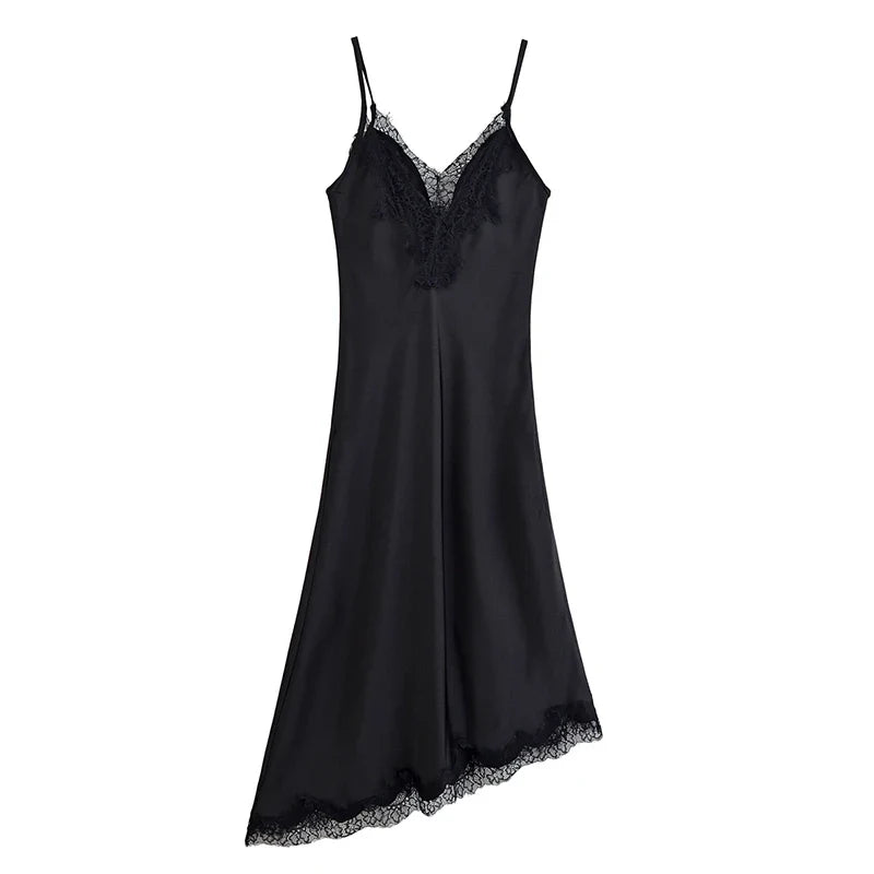 Lace Trim Satin Sling Dresses