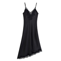 Lace Trim Satin Sling Dresses