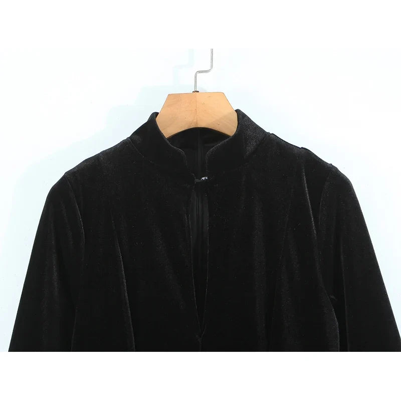 Stand Collar Velvet Vintage Dresses