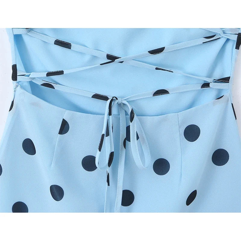 Light Blue Polka Dot Sling Long Dresses