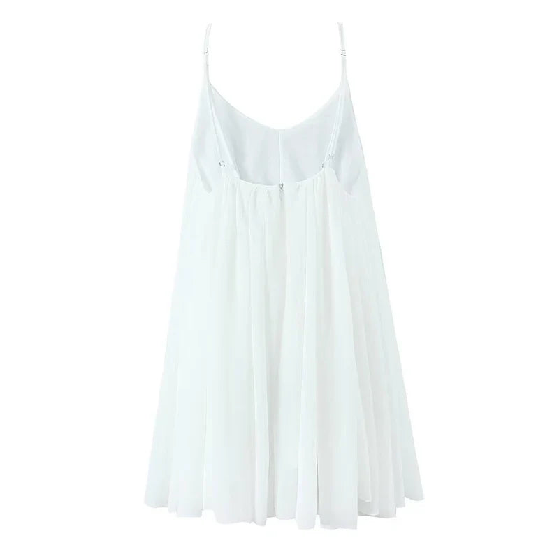 Sexy Backless White Sling Mini Dresses V Neck Back Zipper Loose Summer Short Dresses Holiday Beach Robe