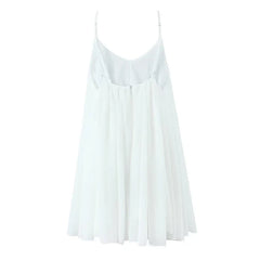 Sexy Backless White Sling Mini Dresses V Neck Back Zipper Loose Summer Short Dresses Holiday Beach Robe