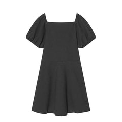 Vintage Puff Sleeve A-line Short Black Dresses Female Vestidos