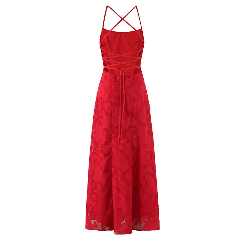 European And American Style Red Sling Long Party Dresses Backless Bandage A-line Elegant Evening Sexy Maxi Vestidos