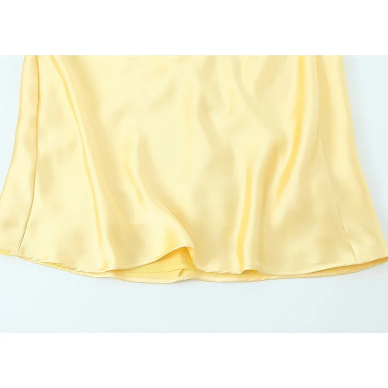 Yellow Satin Spaghetti Straps Sexy Dresses