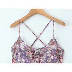 Purple Floral Print Big Swing Sling Boho Dresses