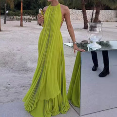 O Neck Sleeveless Long Top + Skirt 2pc Set Sexy Hollow Out Backless Beach Suit Casual Pleated Holiday Party Outfit
