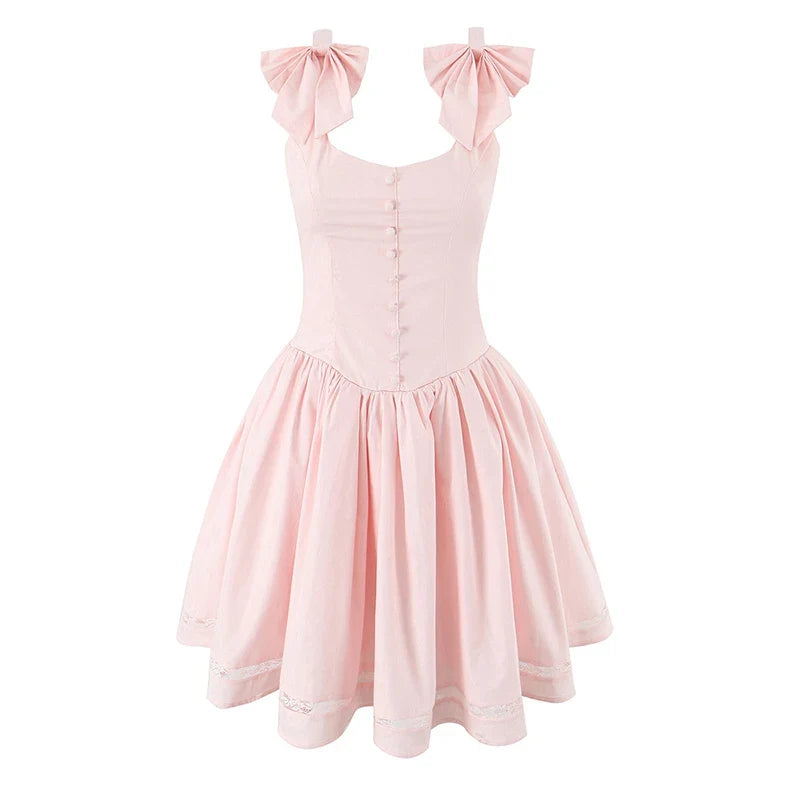 Sweet Pink 3D Bow Strap Tank Dresses