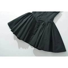 Sexy Front Slit Button Chic Fit Slim Black Mini Dresses Cape Short Sleeve Low Waist Elegant Evening Party Dresses