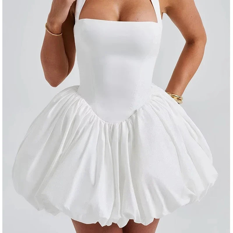 Sexy Backless Pleated Hem Halter Ball Gown Dresses