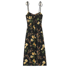 French Style Vintage Floral Print Sling Dresses