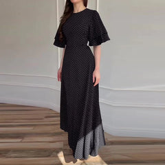 Polka Dot Printed Short Sleeved Commuting Dresses