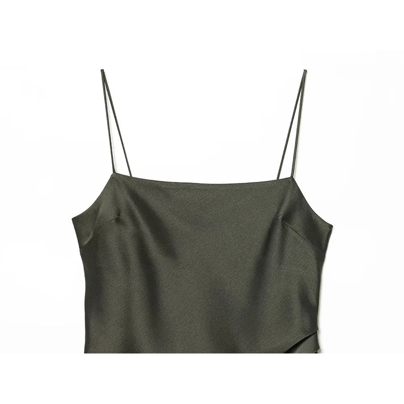 Romantic Lace Trim Green Camisole Dresses