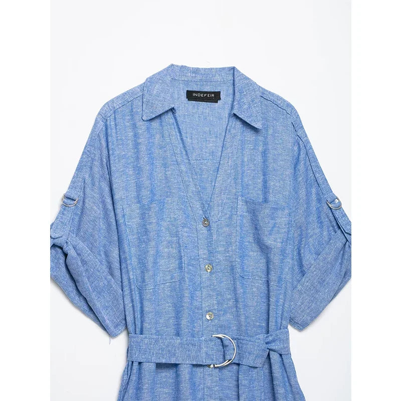 Light Blue Shirt Midi Dresses