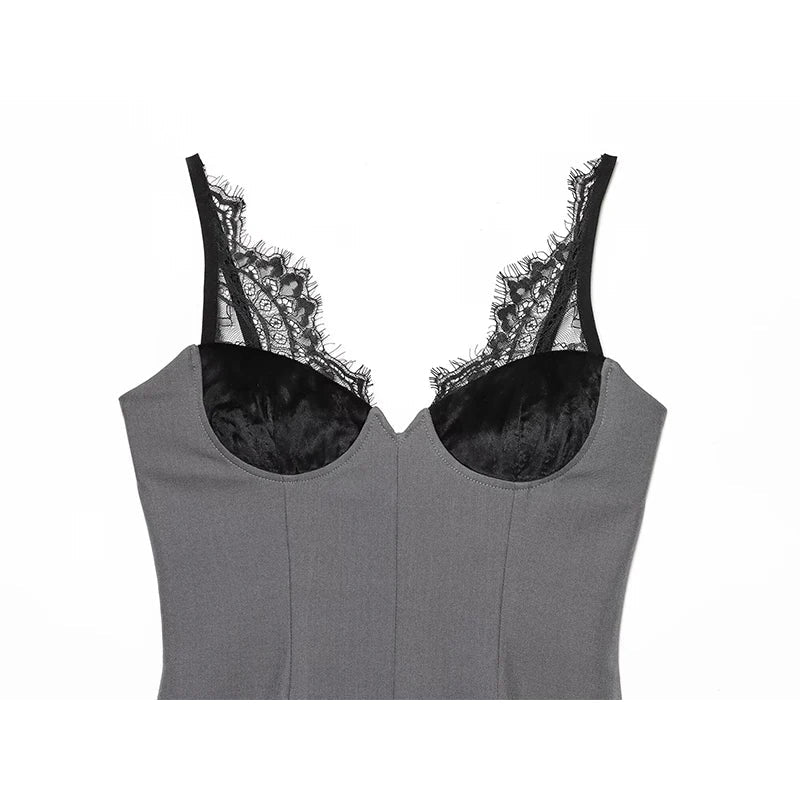 Lace Patchwork Sling Gray Sexy Dresses