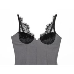 Lace Patchwork Sling Gray Sexy Dresses
