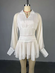 Summer V-neck Long Sleeves Backless High-Waisted Slimming Mini Dresses