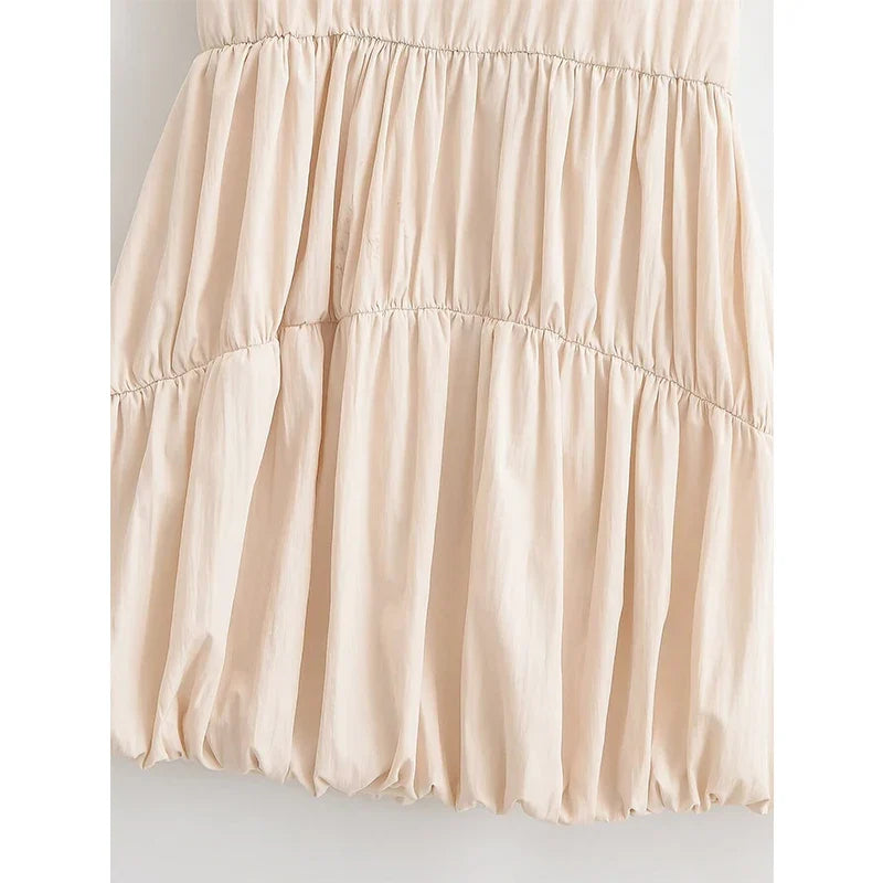 Arrival Casual Sleeveless Tiered Gathered Waist Bubble Hem Mini Dresses