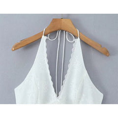French Sweet Romantic Pink White Lace Embroidery Flower Slim Halter Mini Dresses
