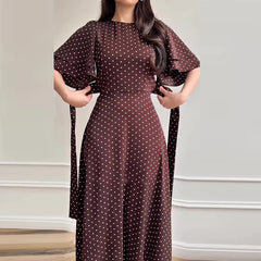 Polka Dot Printed Short Sleeved Commuting Dresses
