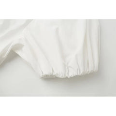Elegant V-neck Puff Sleeve White Shirt Dresses