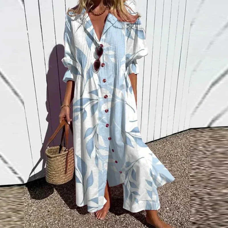 V-neck Single Breasted Shirt Dresses