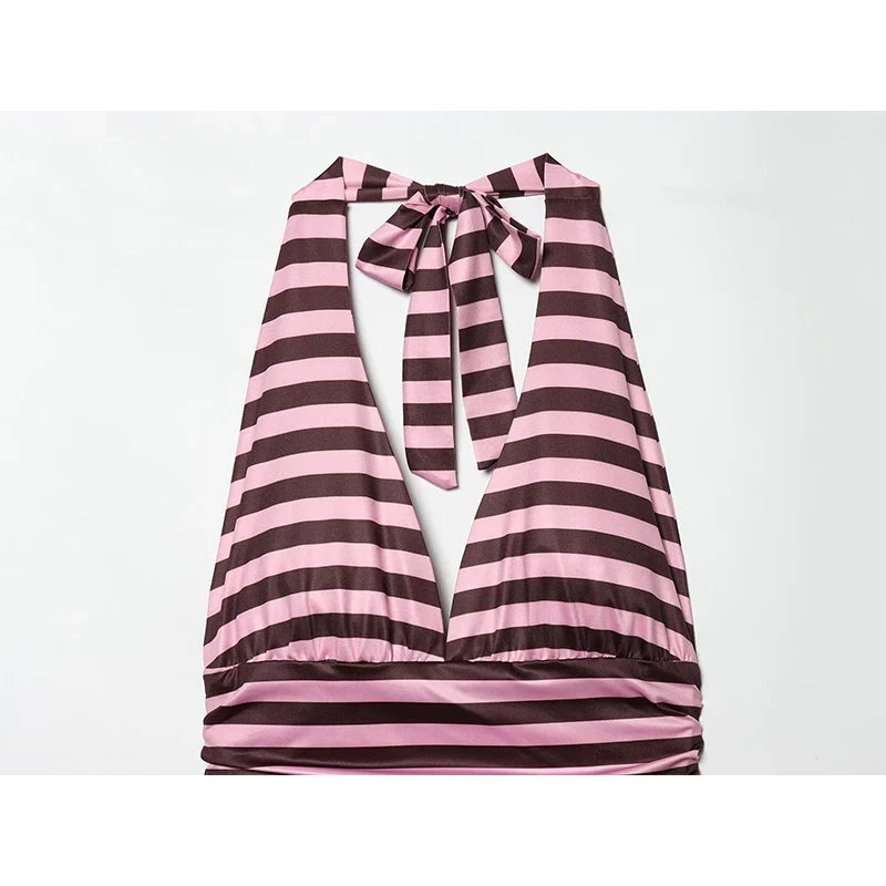 Striped Halter Mini Dresses