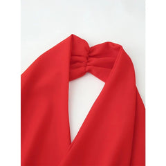 Sexy Backless Red Halter Neck Maxi Dresses