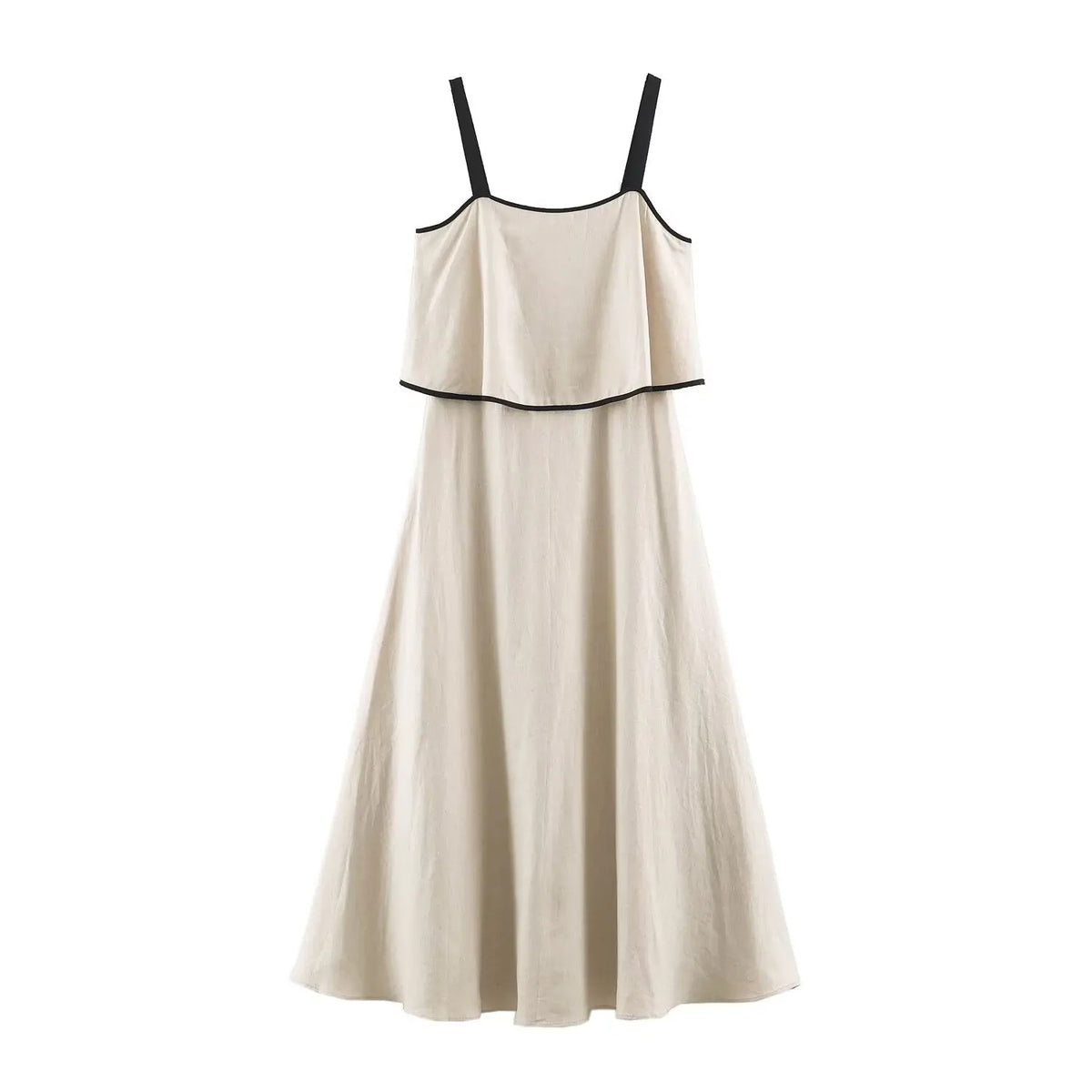 Minimalist Two-tier Ruffle Overlay Casual Sling Dresses