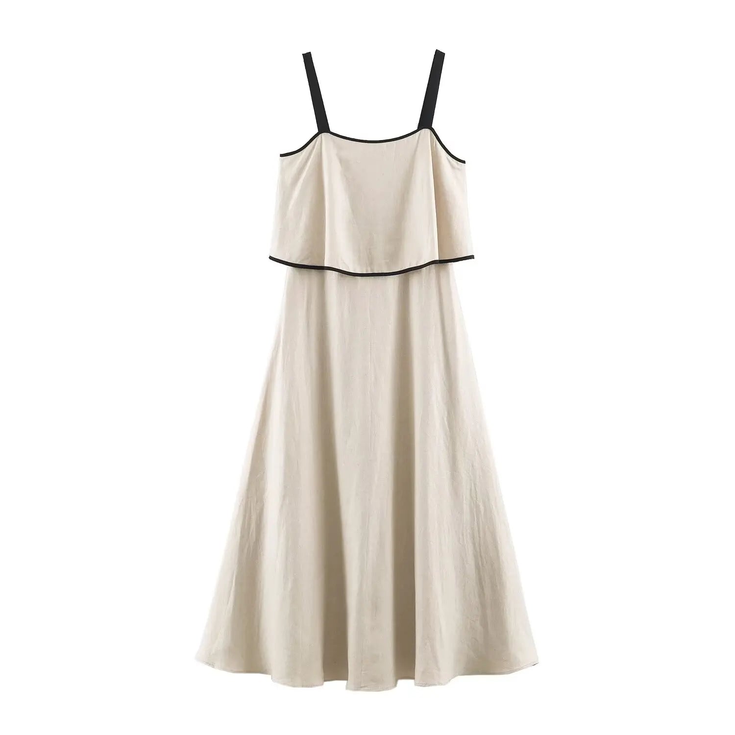 Minimalist Two-tier Ruffle Overlay Casual Sling Dresses