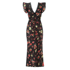 Romantic Lace Trim Floral Print Pencil Sexy Dresses
