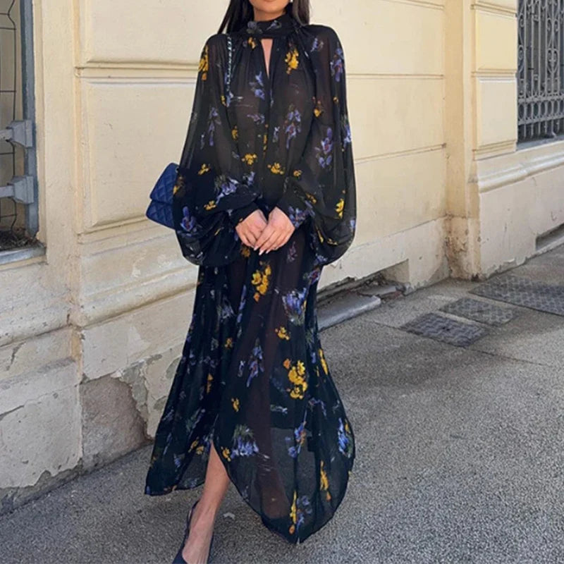 Lady Lantern Sleeve See Through Lace Up Party Dresses