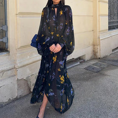 Lady Lantern Sleeve See Through Lace Up Party Dresses
