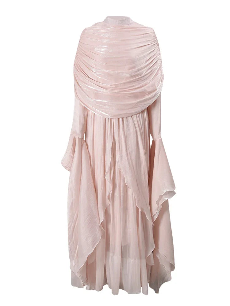 Autumn Wine Color Clothing Irregular Pleated Ruffled Elegant Long Dresses