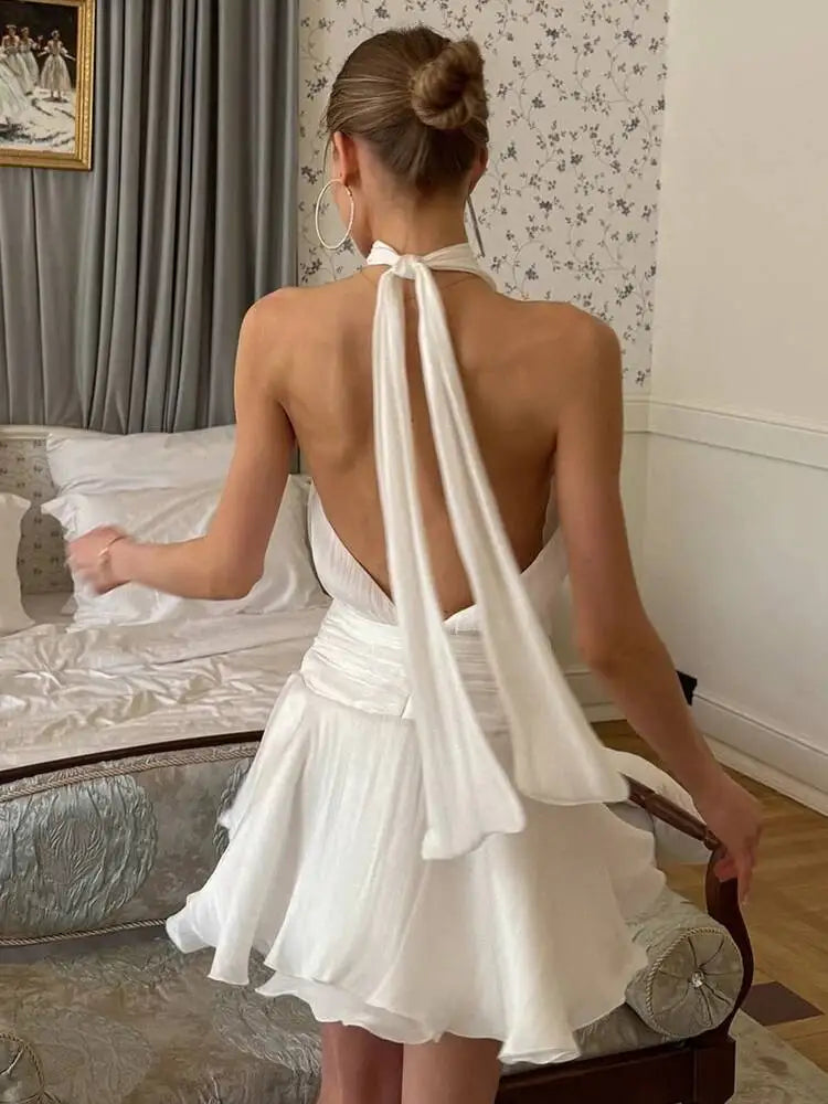 Sexy Bandage Hanging Neck Backless Dresses
