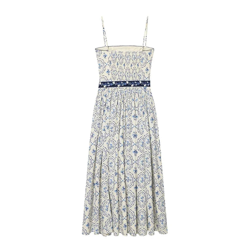 With Belt Floral Print Sexy Sling Dresses
