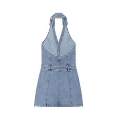 Light Blue Denim Halter Mini Dresses