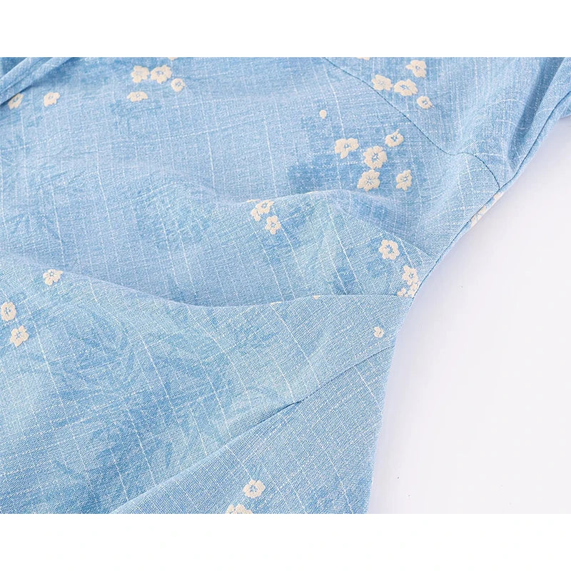 French Style Floral Print Elegant Dresses Vintage Puff Sleeve A-line Slim Summer Dresses