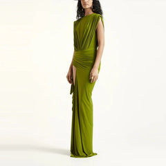 O-neck Sleeveless Split Maxi Dresses