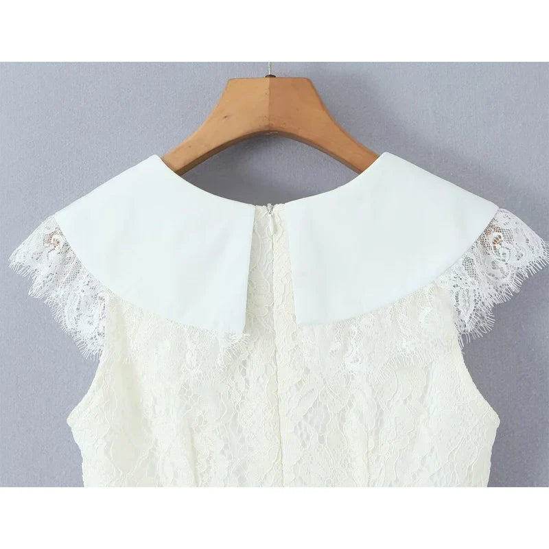 French Sweet Lace Mesh V Neck Bow Slim Mini Dresses