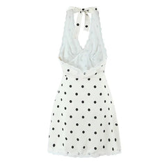 Lace Spliced Polka Dot Halter Dresses