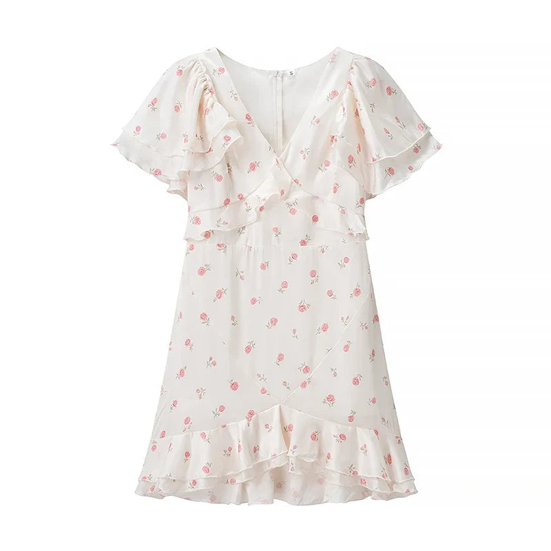 Sweet Floral Print Ruffle Mini Dresses